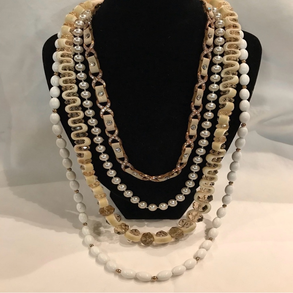 Set of 4 pcs Multi-Strand White & Gold Women's Necklace